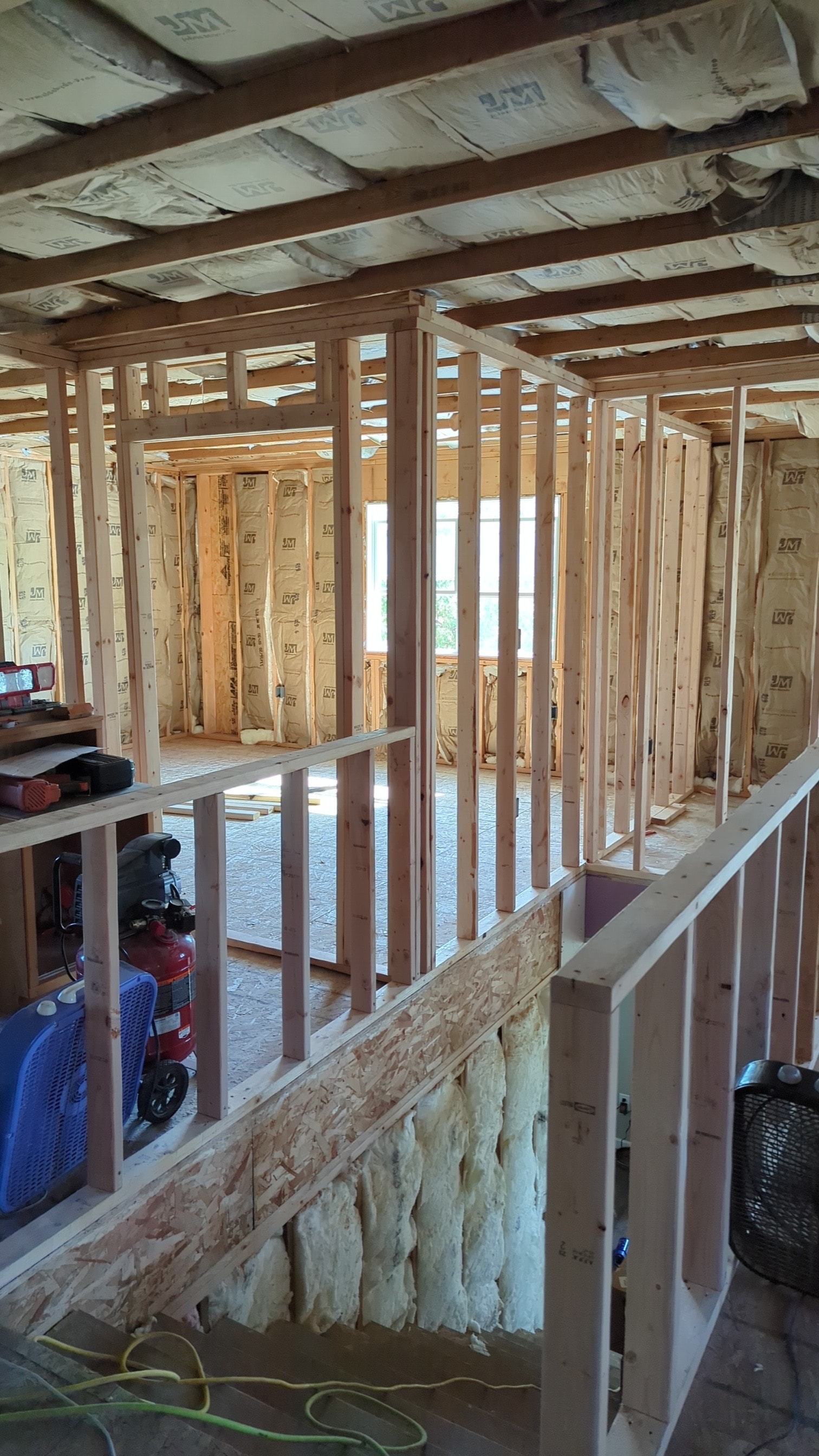 Interior partition framing — multi-room layout