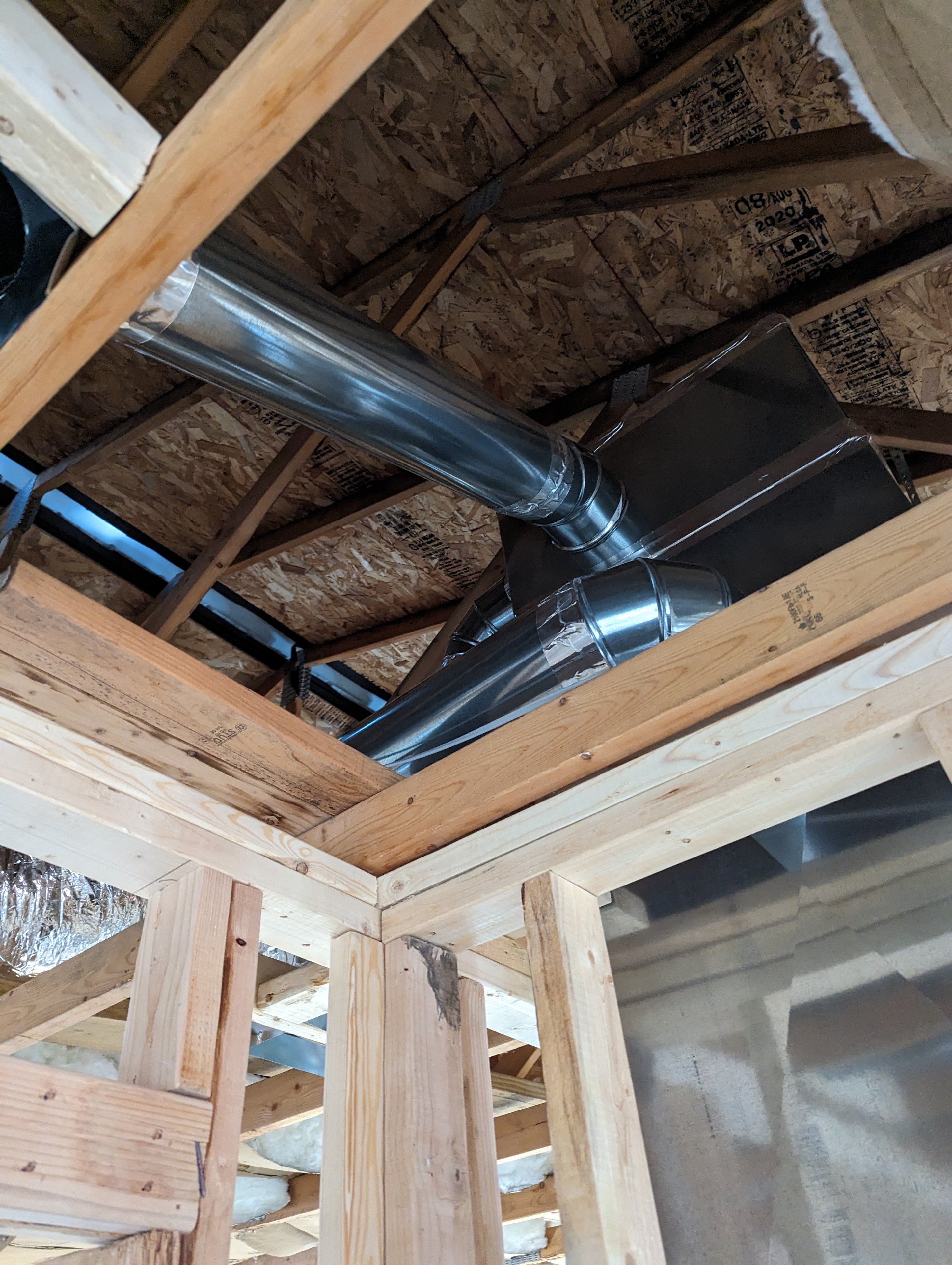 HVAC duct branching — ceiling rough-in