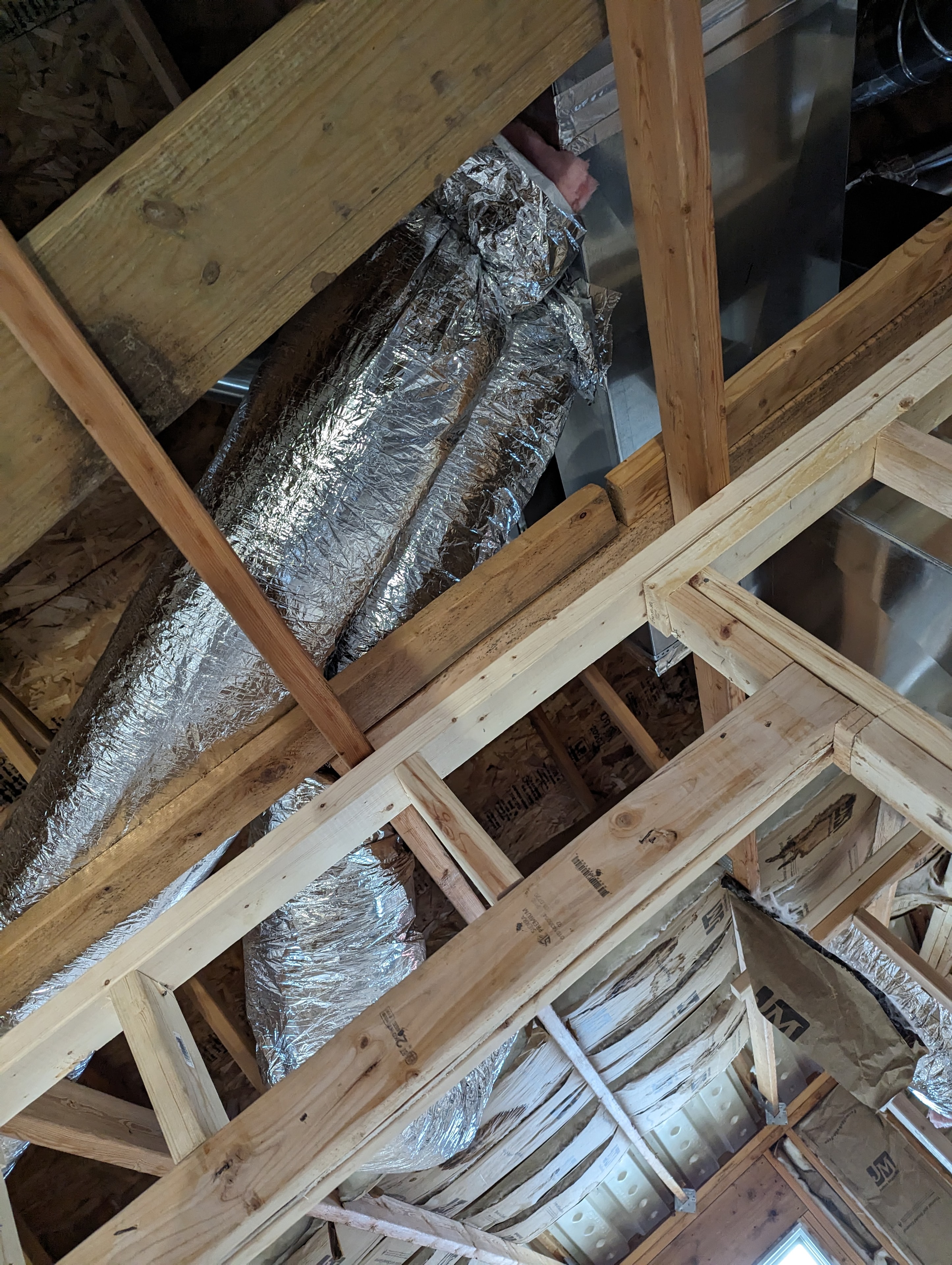 HVAC duct network — overhead rough-in