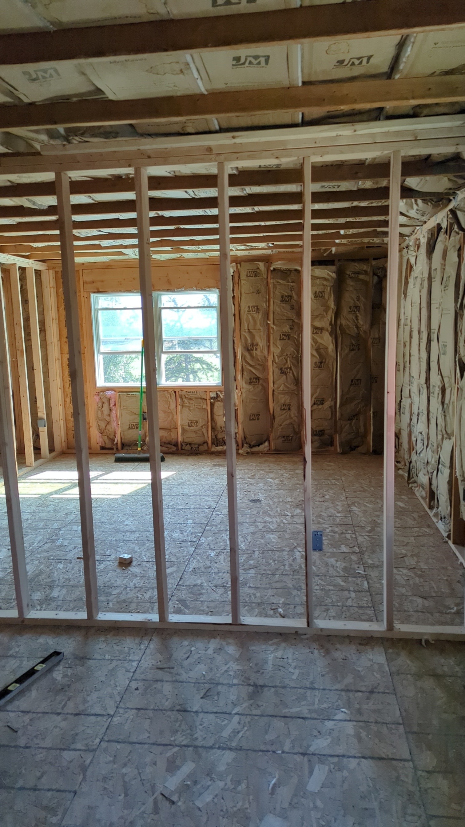 Interior framing — wall studs in place
