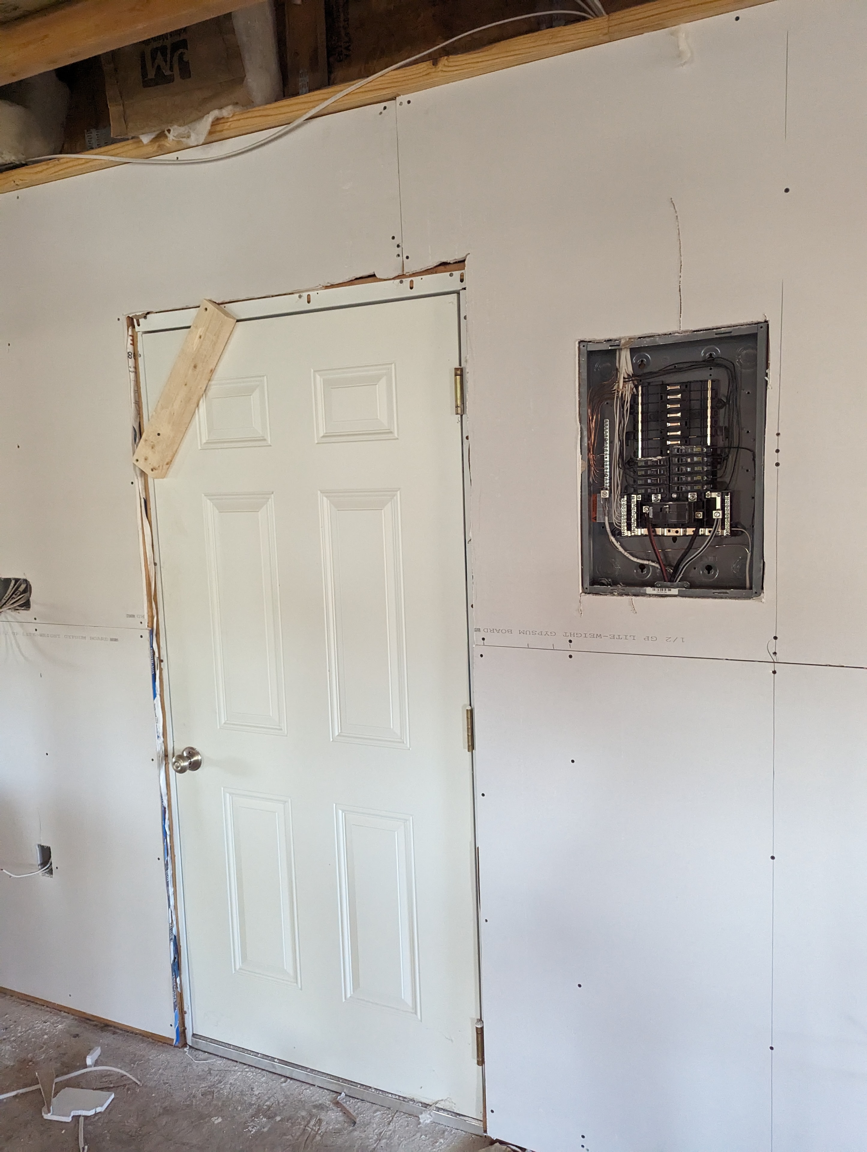 Drywall and electrical panel framed in